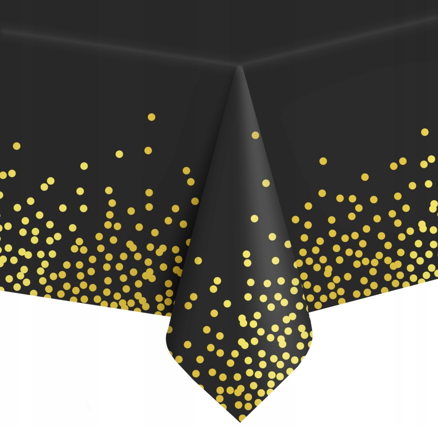 OBRUS FOLIOWY CZARNY ZŁOTE KONFETTI URODZINY 2,7 M