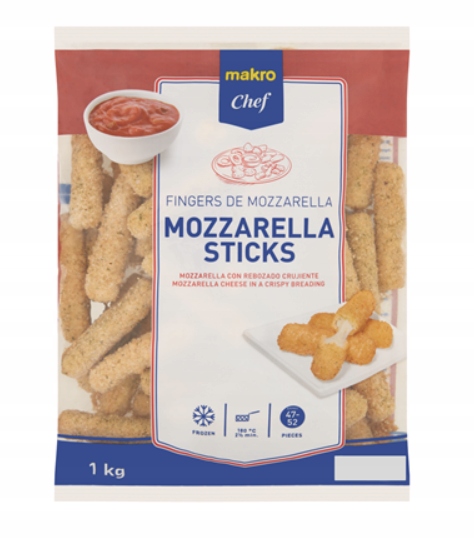 Makro Chef Mozzarella sticks zmrazené 1 kg křupavé tyčinky