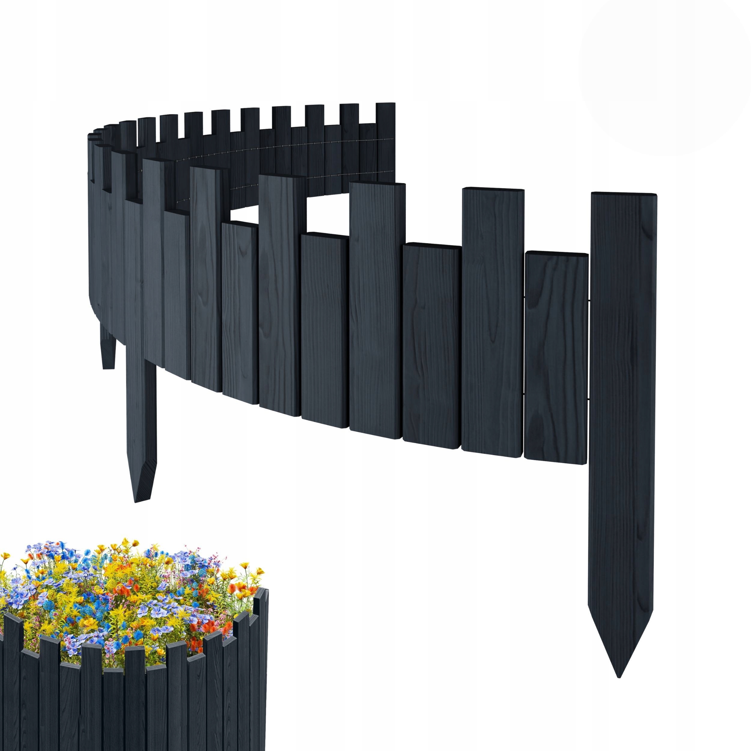 Dřevěný zahradní plot, palisáda, obrubník 200 x 20 cm Antracit