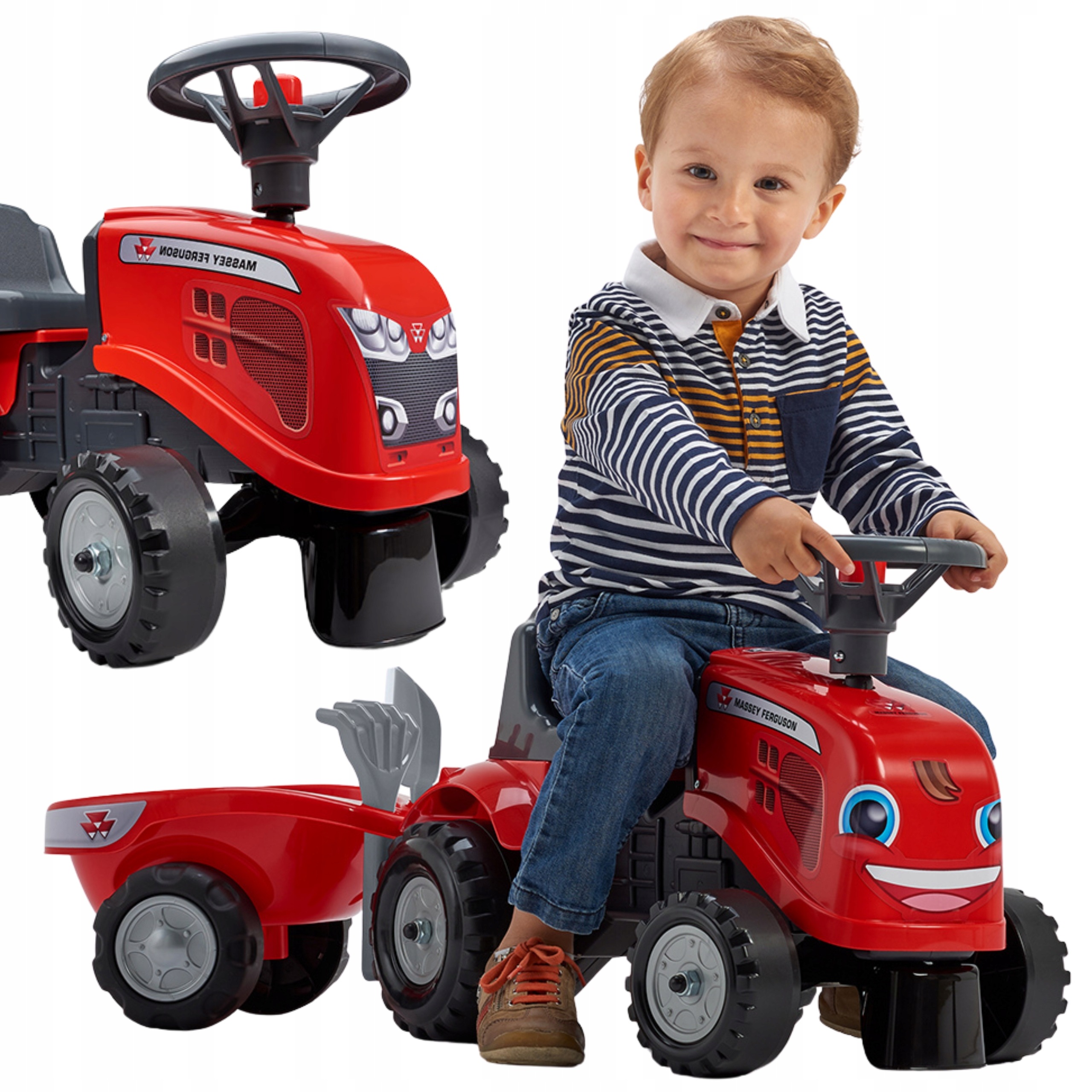 Falk Traktorek Baby Massey Ferguson Czerwony z Przyczepką akc. od 1-3 lat