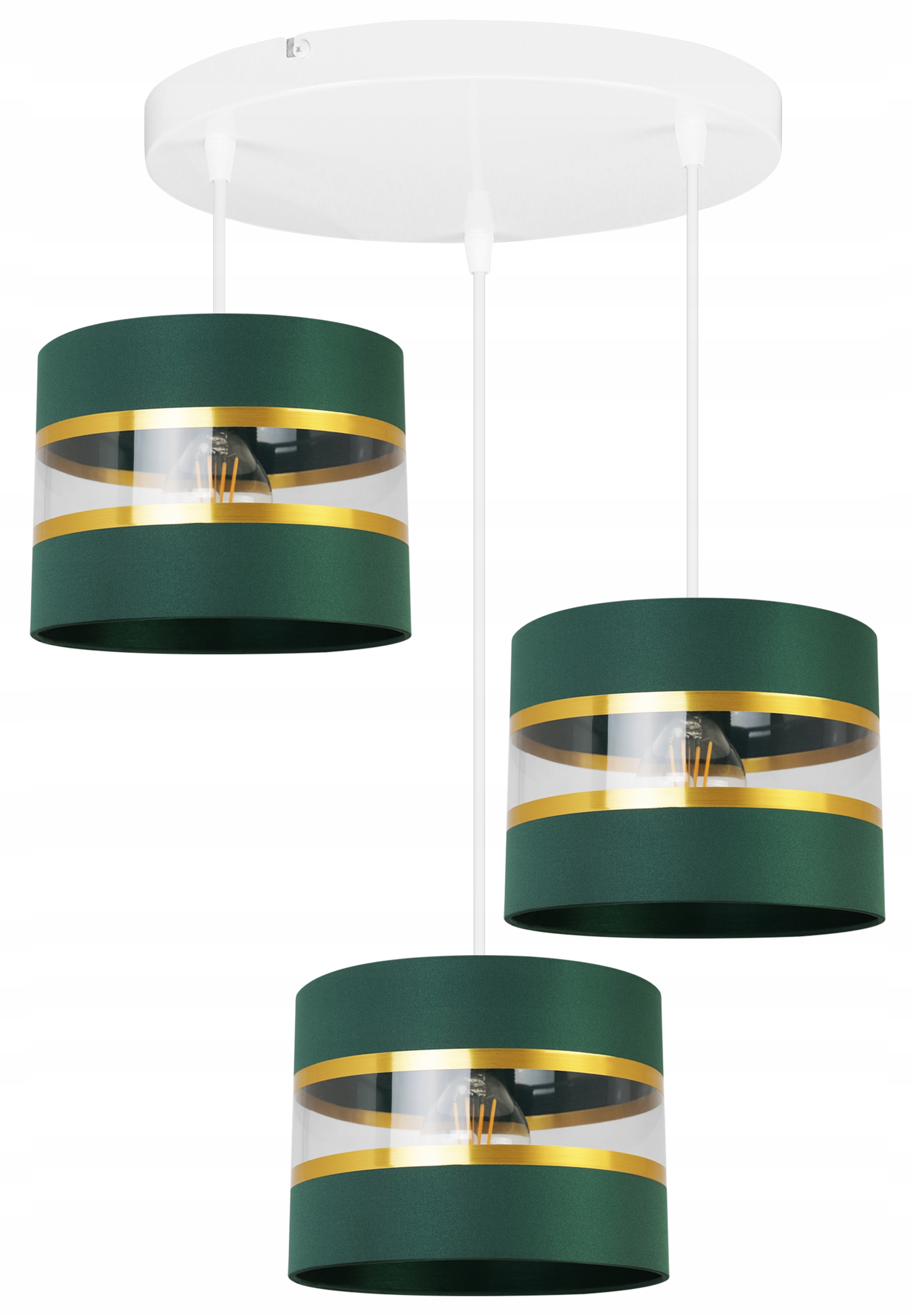 Trojitá Závesná Stropná Lampa Luster Glamour Zlaté Pruhy Tienidlo