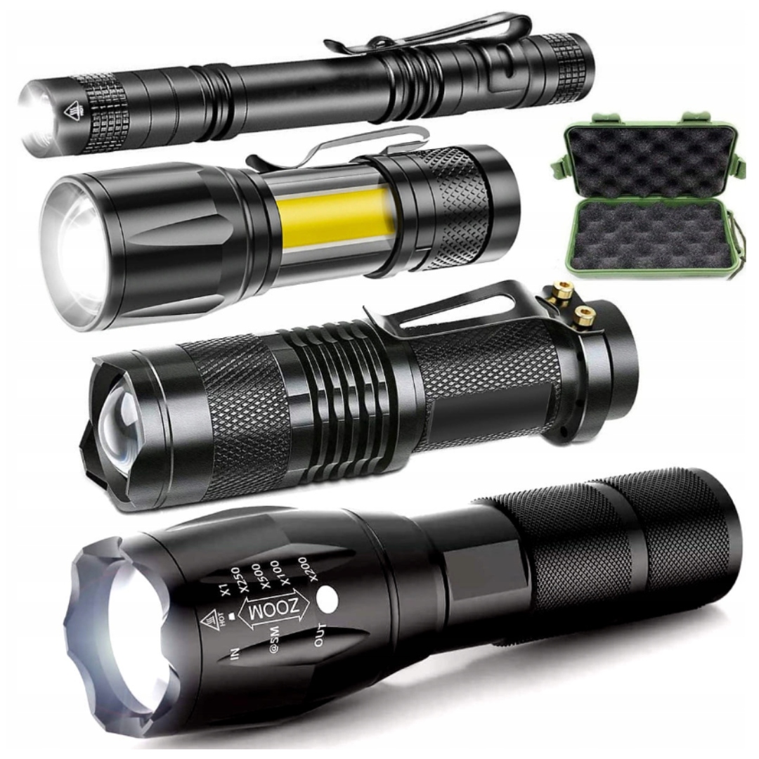 ZESTAW 4x LATARKA TAKTYCZNA WOJSKOWA LED + WALIZKA