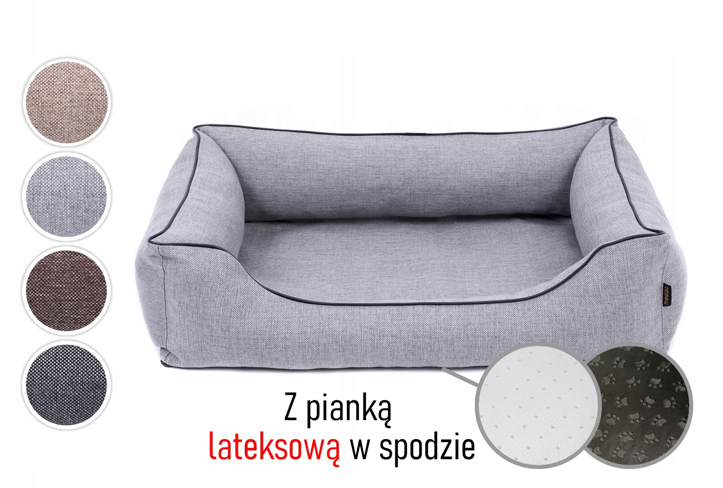 Ortopedický pelíšek s latexem pro psa 80x60, rozebíratelný, světle šedý/černý