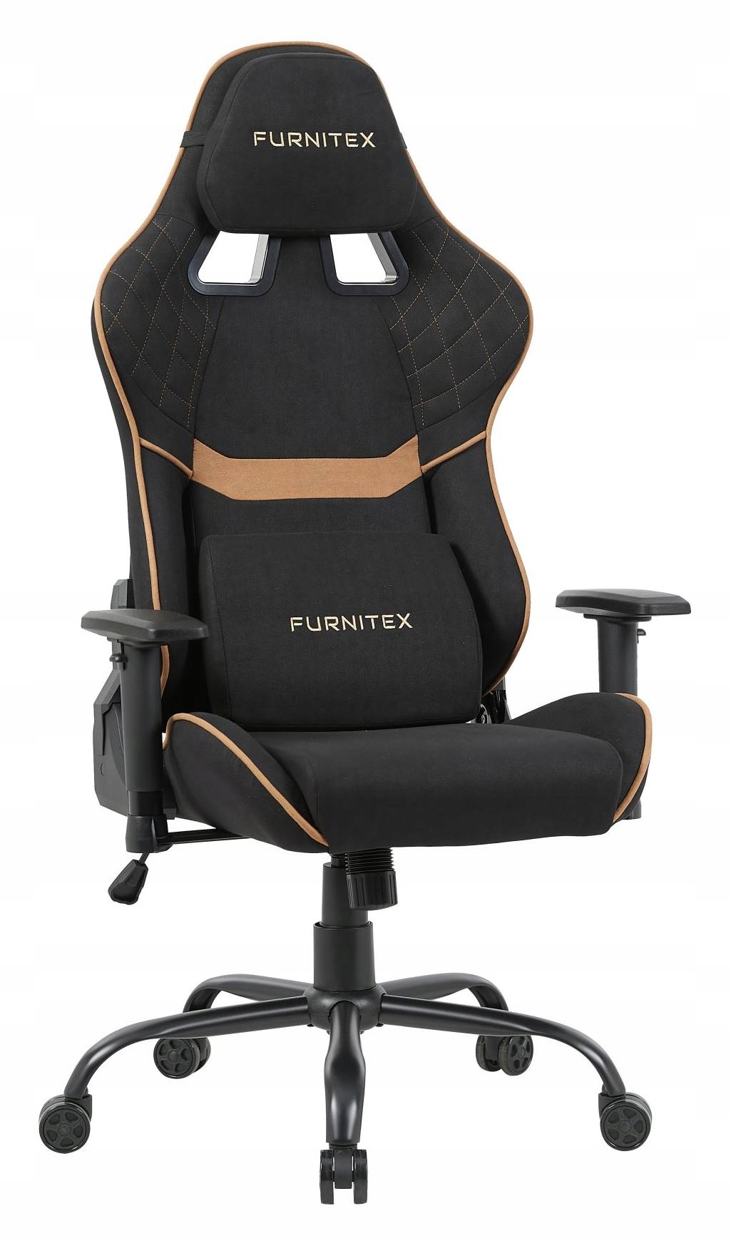 Fotel Gamingowy Furygold Czarny Obrotowy Tkanina Ergonomiczny z Poduszką
