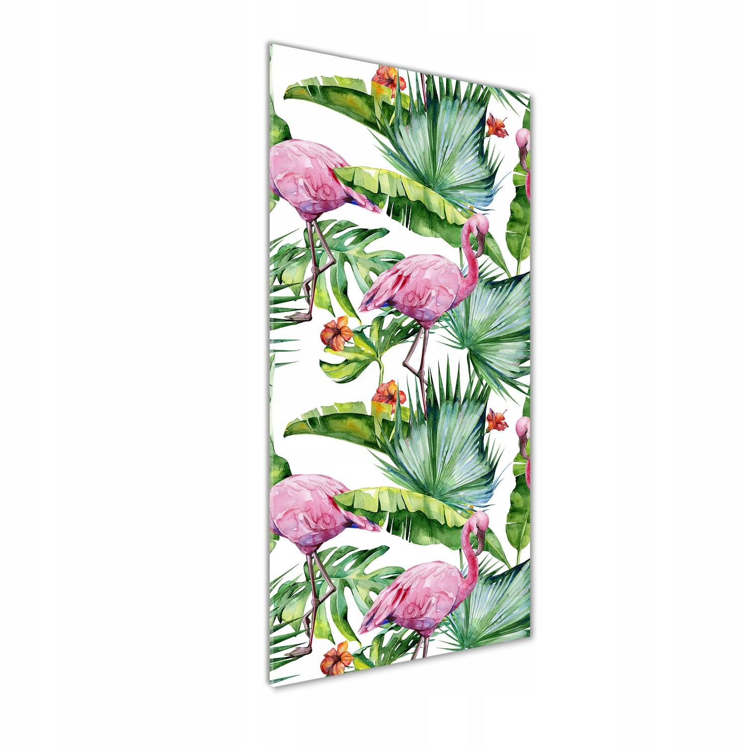 Fotoobraz na skle Listy a plameňáci 50 x 125 cm