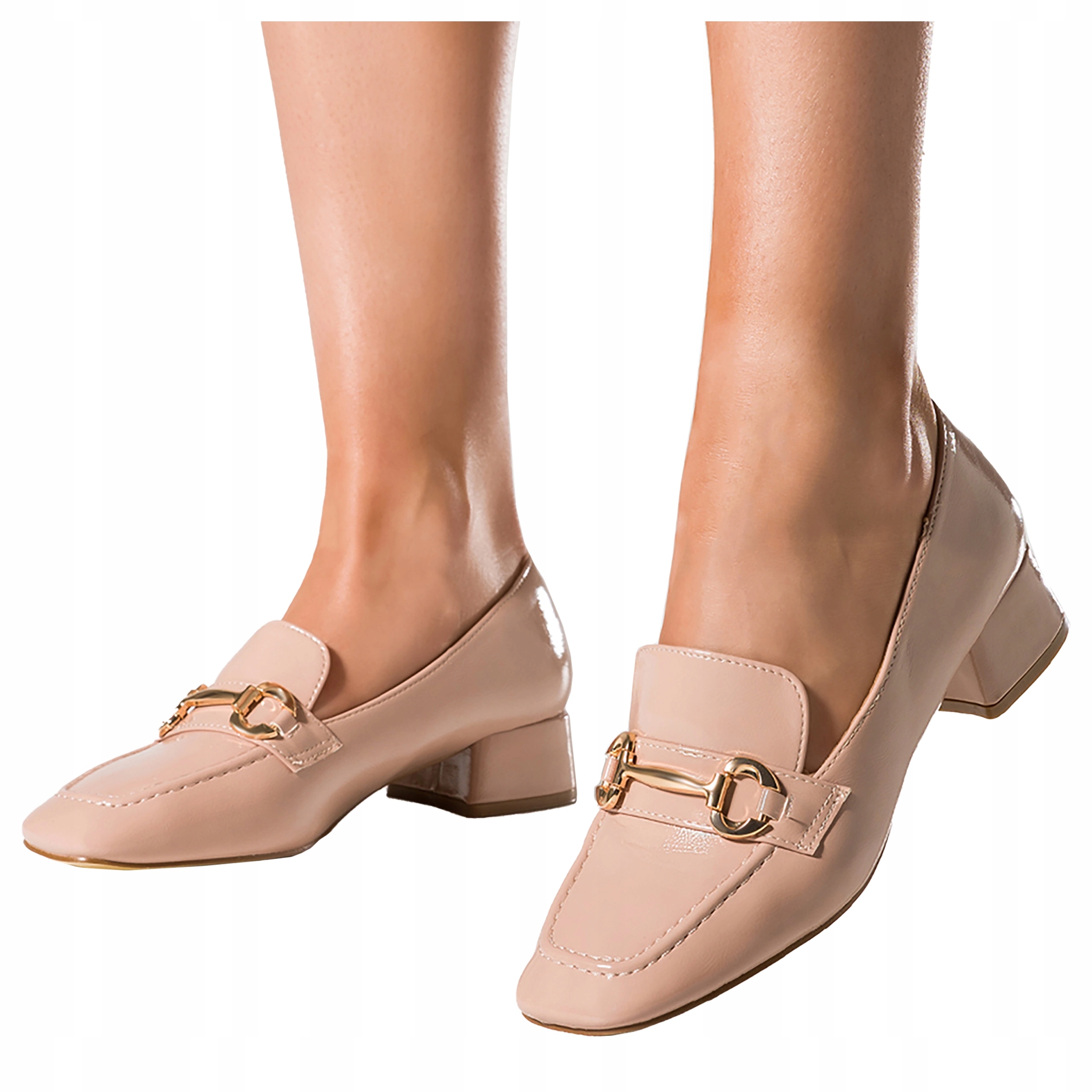 Béžové dámské Lakované Mokasíny na podpatku, Kožená Vložka, velikost 36