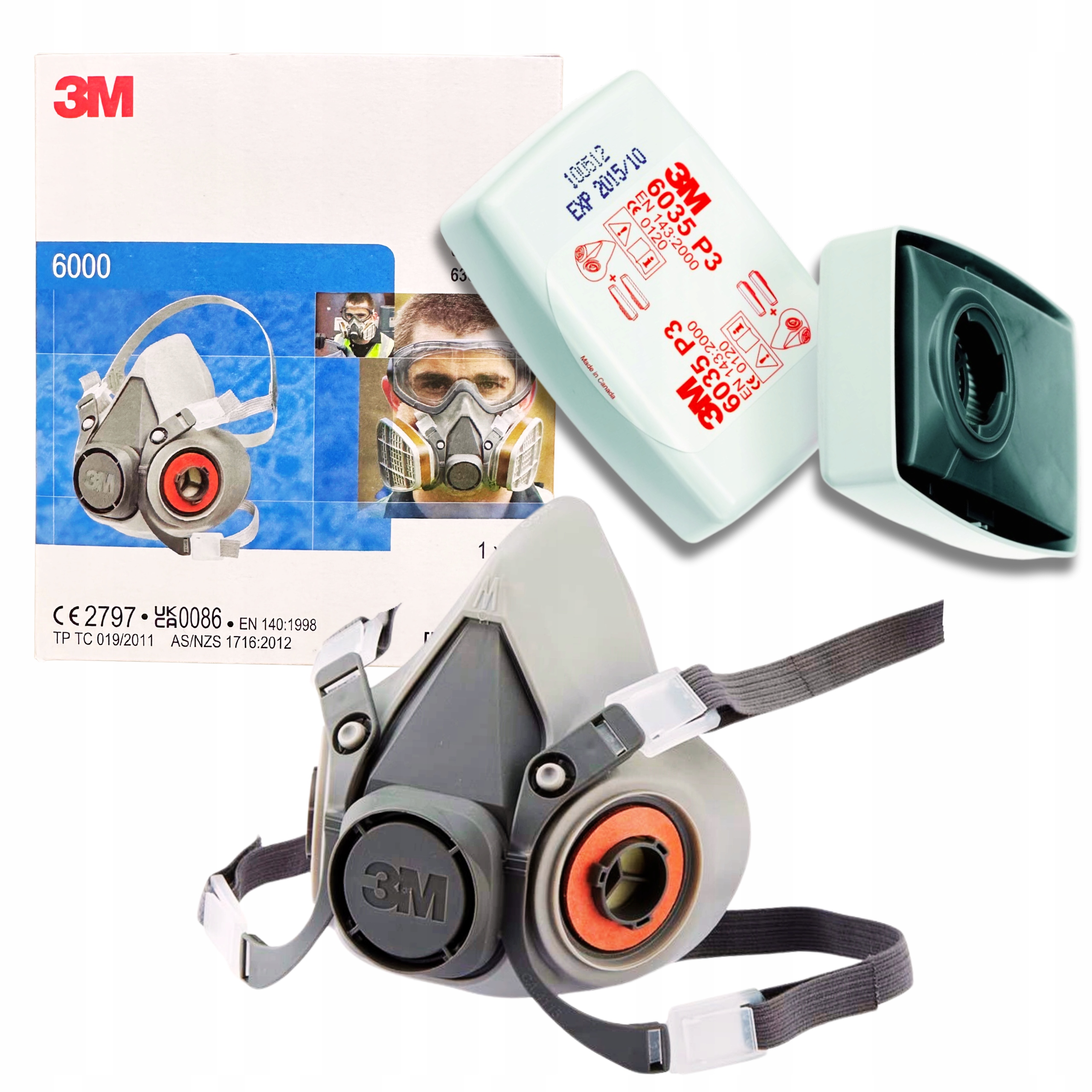 3M Maska 6300 L i Filtry 6035 P3 2szt Komplet Zestaw Ochronny Bhp