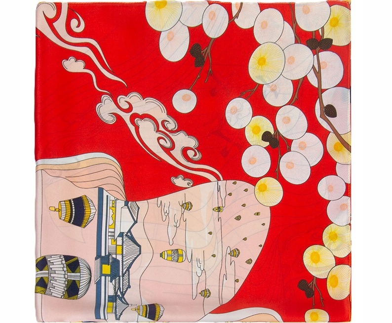 Dámská hedvábná šála s velkým šátkem 100% hedvábí 88 x 88 cm Červená šála