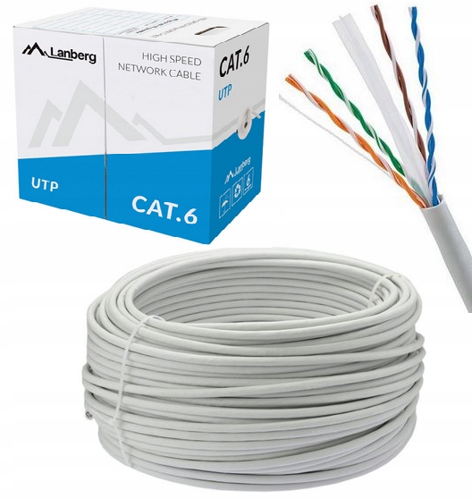 KABEL SIECIOWY LAN UTP LCU 6 100m SKRĘTKA SZARA CCA 250 MHz AWG23 RJ45 KAT