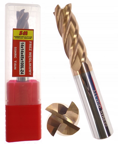 Frez Węglikowy 14mm 55HRC Fi14 Vhm Palcowy 4 Pióra 55 Hrc TiSiN 14x45x100