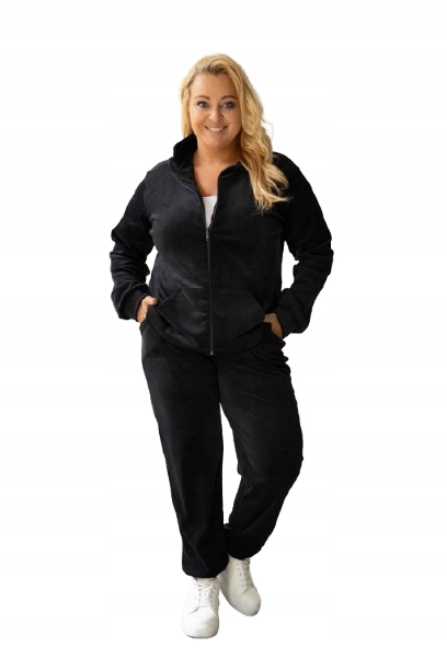 Teplákovka dámský velurový komplet na zip pro ženy Soft Plus Size 44/46 Černá