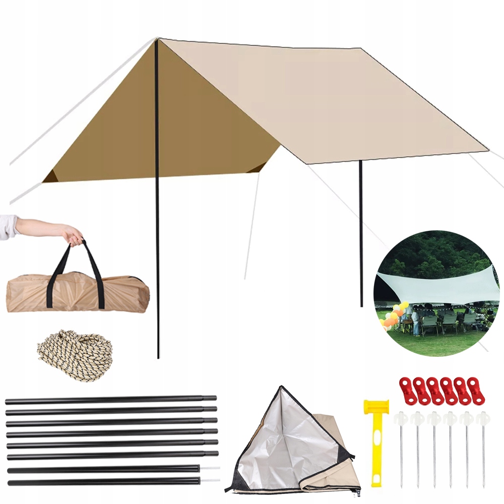Plachta Tarp Markýza Stanová Voděodolná Anti-uv Multifunkční 210D 3X3M