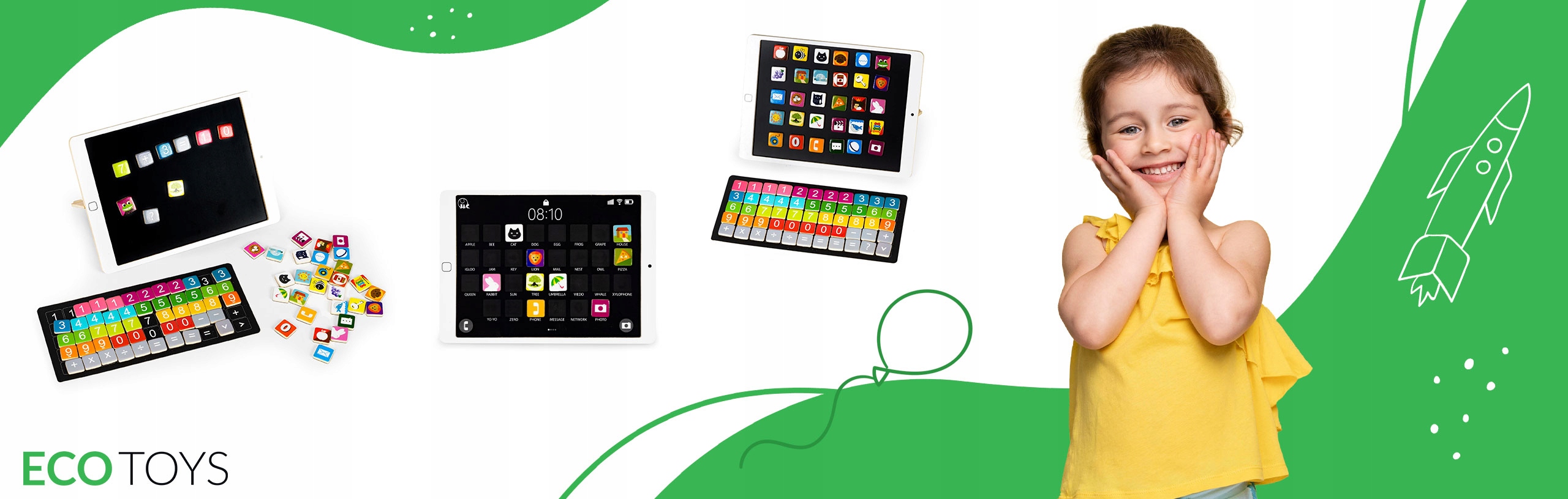 DREWNIANY TABLET EDUKACYJNY TABLICA MAGNETYCZNA 85 ELEMENTÓW Stan opakowania oryginalne