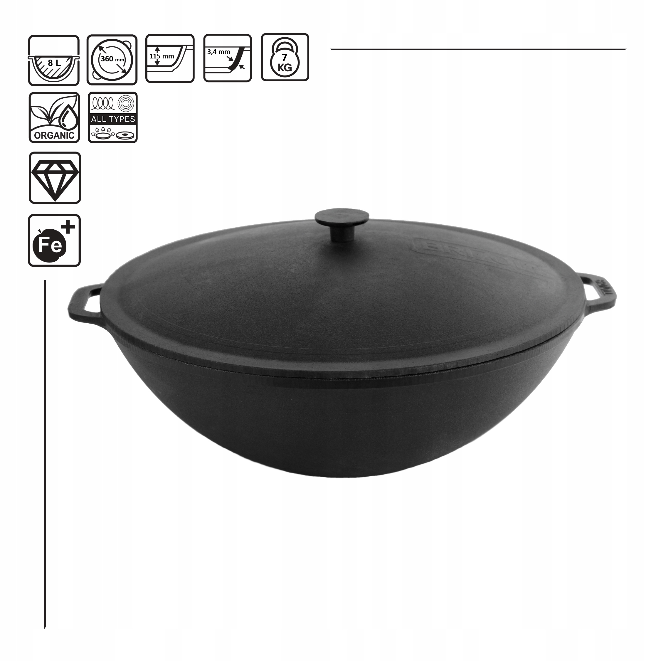 WOK żeliwny 8l z pokrywką Brizoll Marka Brizoll