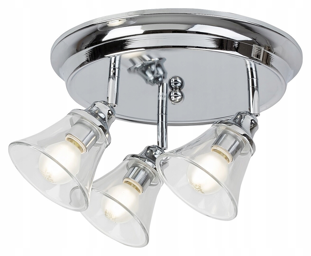 Stropná lampa chrómová s 3 sklenenými reflektormi okrúhla 40 cm do obývačky Rabalux