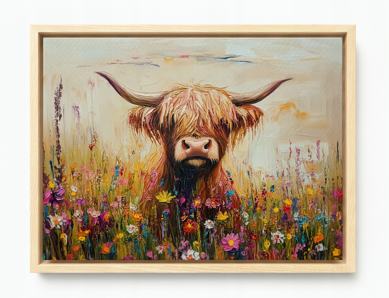 Obraz Rám American Box Škótka Krava Highland Lúka Kvety Jar 80x60