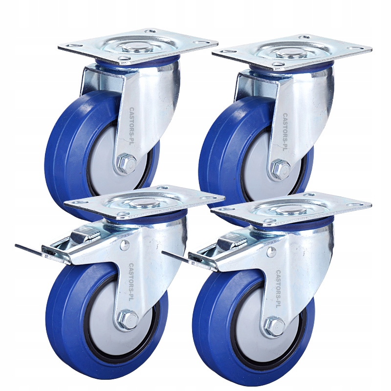 Kółka Obrotowe Z Hamulcem 2x I Bez 2x Blue Niebieska Guma 4x100mm 800kg