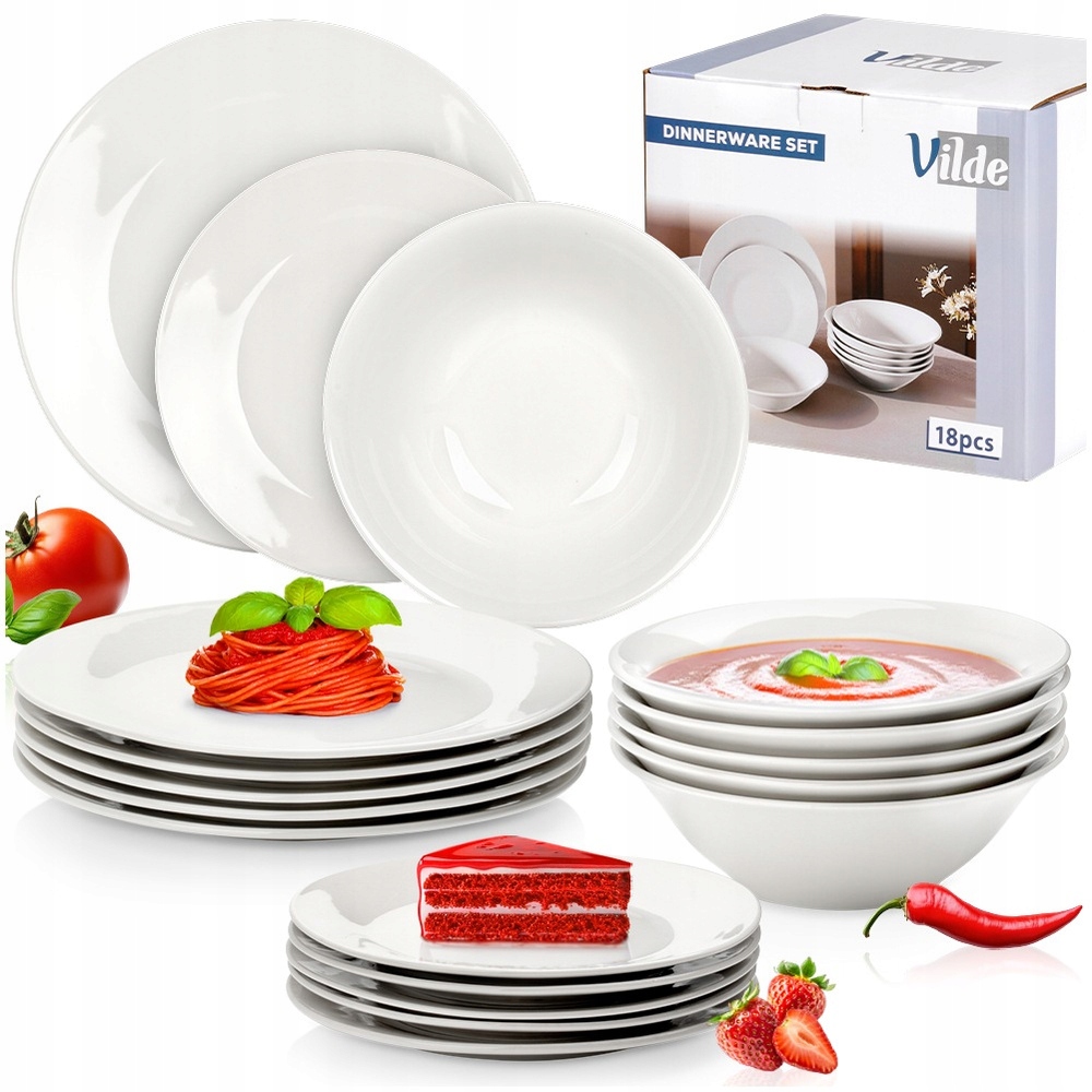 Jídelní Servis 18 El Sada Talířů S Miskami Pro 6 Osob V Bílé Barvě