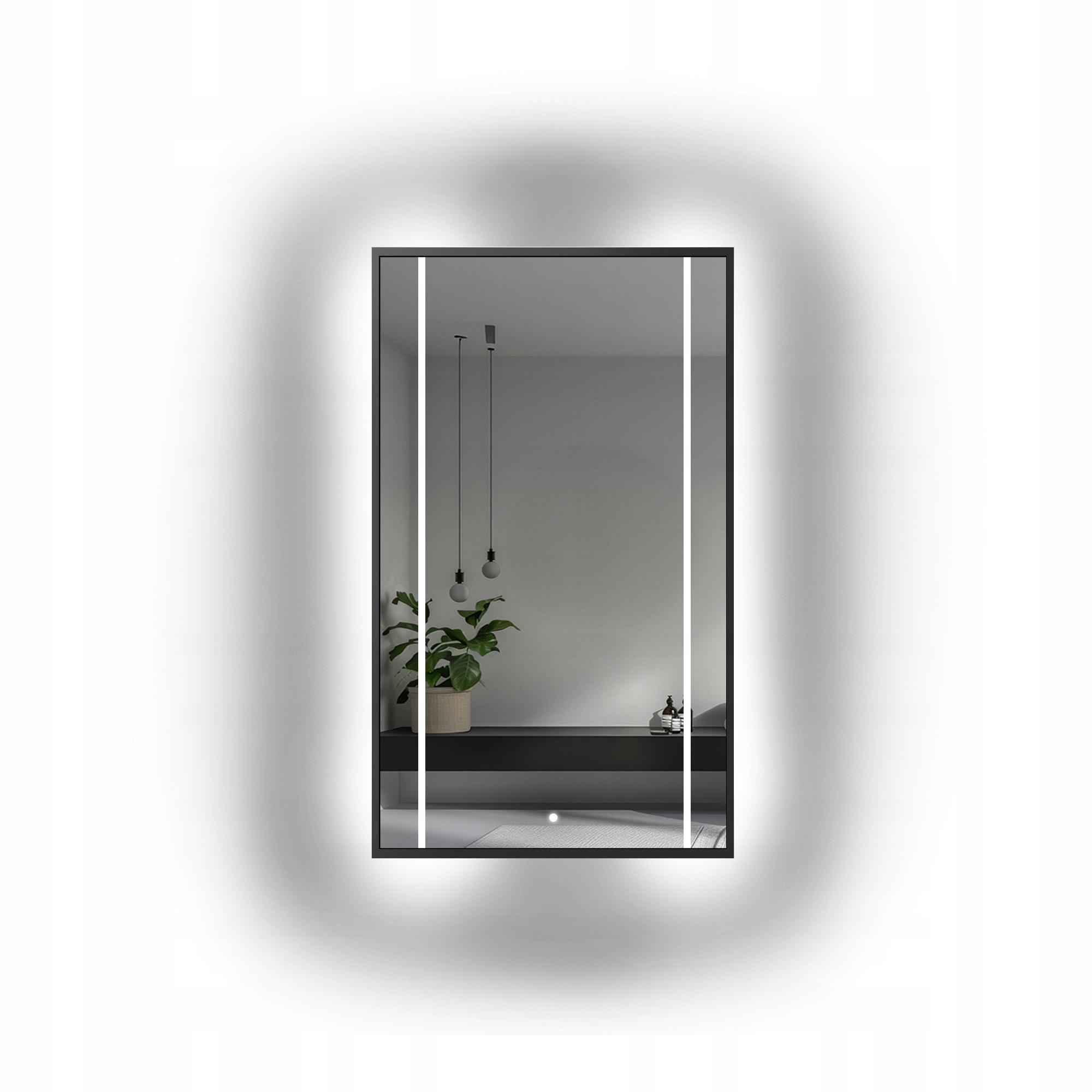 Zrcadlo obdélníkové 1503 II, černý dřevěný rám s podsvícením 60x170
