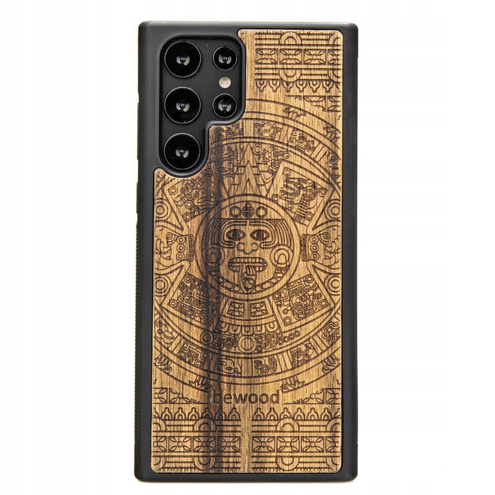 Dřevěné Pouzdro pro Samsung Galaxy S22 Ultra Aztécký Kalendář Limba