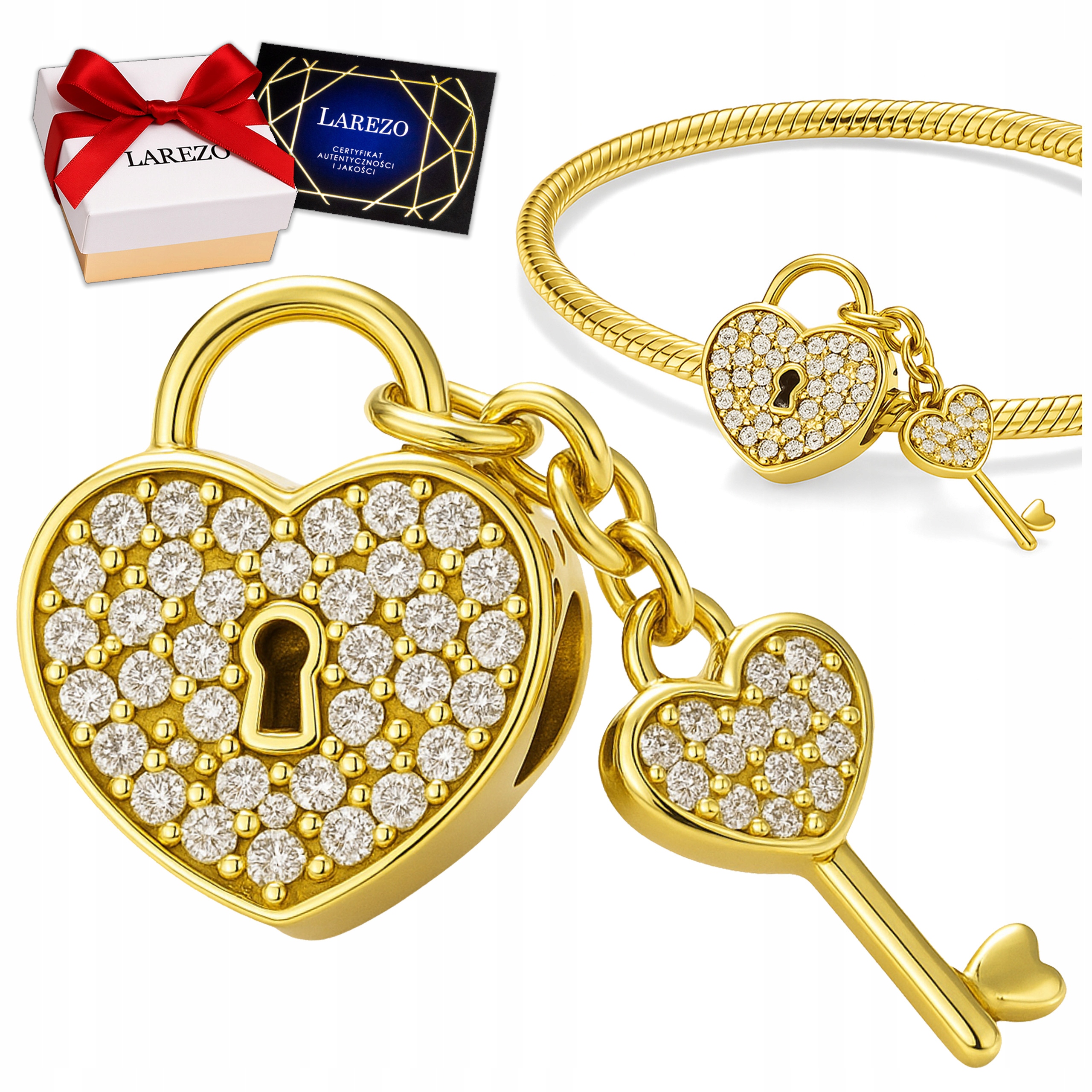 Charms zlatý klíček s visacím zámkem stříbro 925