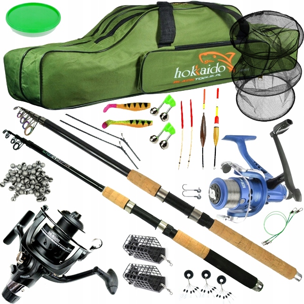 Zestaw Wędkarski 2x wędka 2x kołowrotek akcesoria grunt spławik Z24