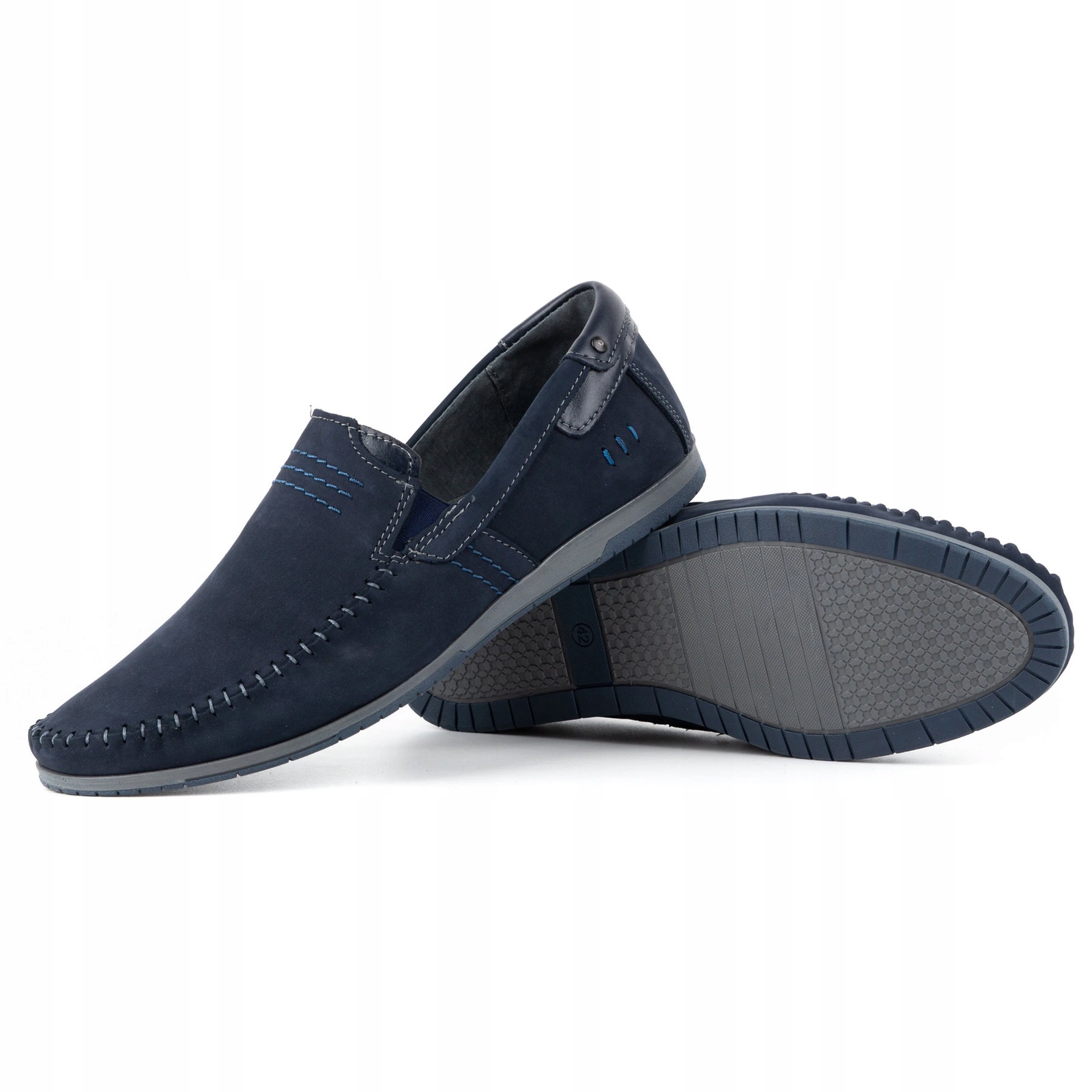 Buty męskie skórzane mokasyny wsuwane POLSKIE 876 granatowe 42 Rozmiar 42