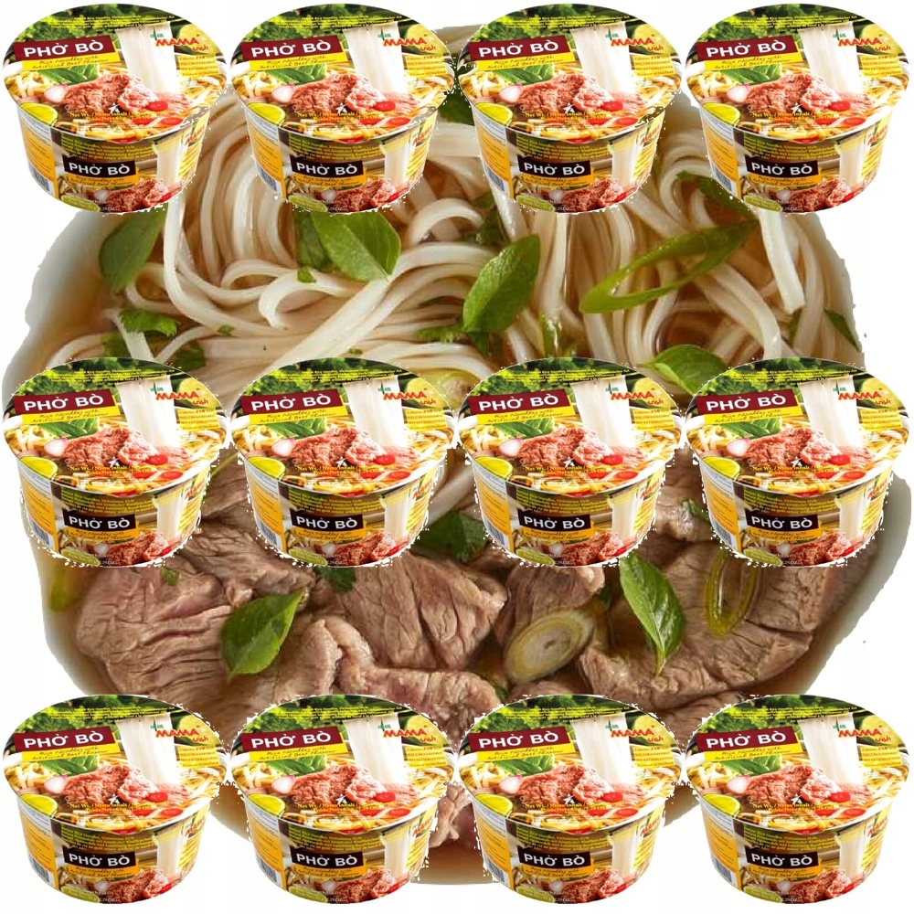 Levně Karton Thajská polévka Rýžové těstoviny Příchuť Hovězí Pho Bo Cup 12 x 65g Mama