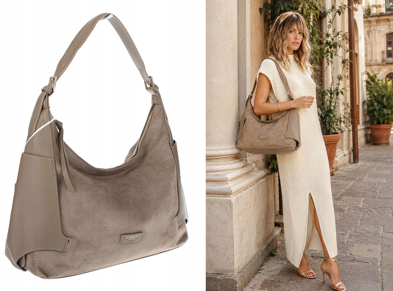 Dámská semišová kabelka přes rameno shopper taška přes rameno PJ452 Béžová