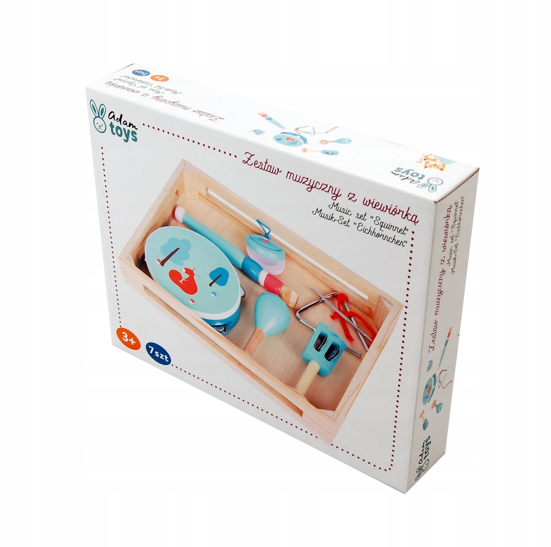 AdamToys Musik-Set EICHHÖRNCHEN Musikinstrumente Kinder Blockflöte Triangel Maraca Holz — 6