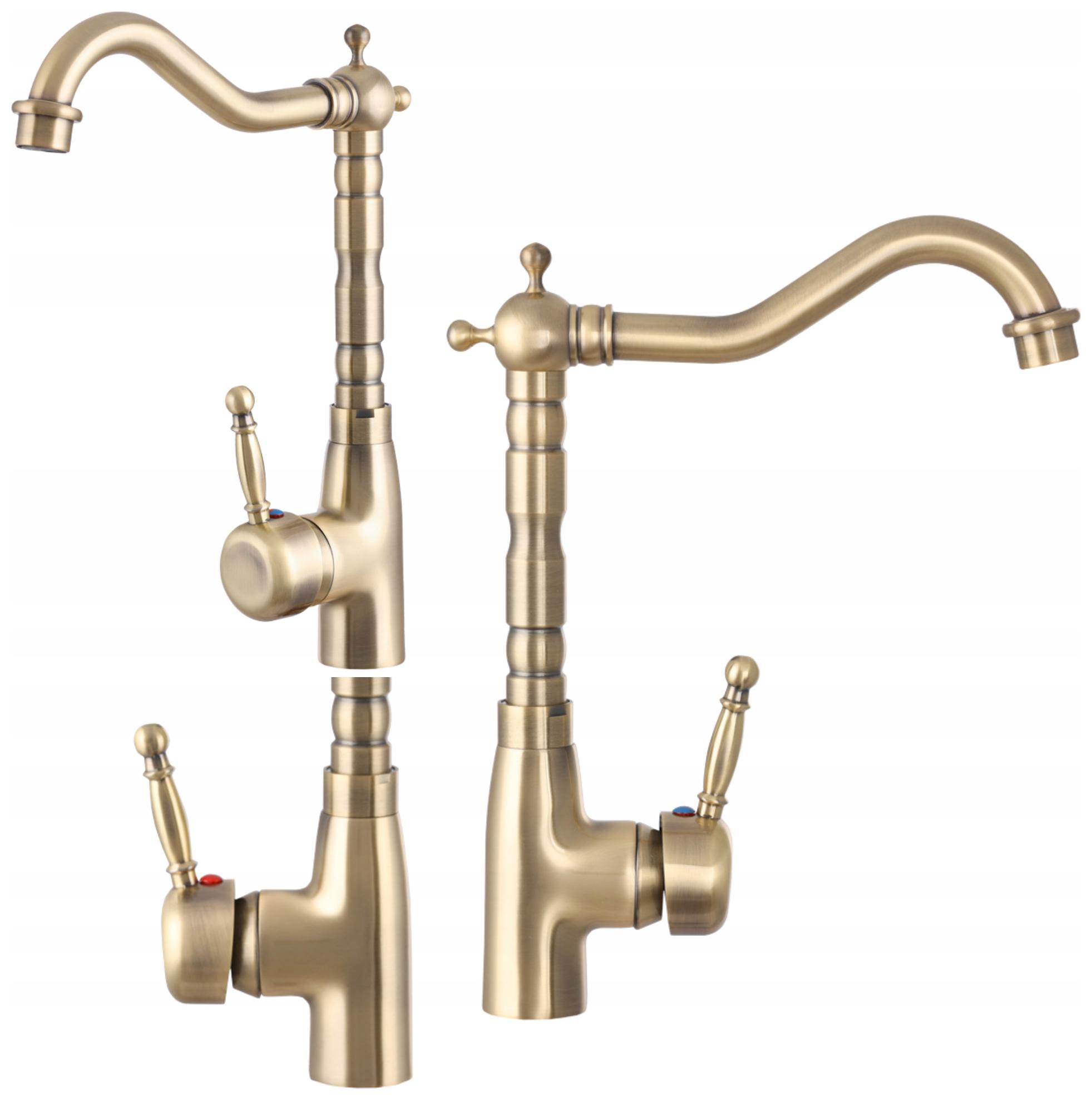 Kuchyňská baterie do dřezu, jednopáková, stojanová baterie Retro Brushed gold