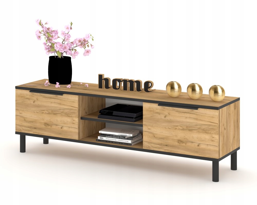 Rtv skříňka Komoda do obývacího pokoje Stojící police King Dub Craft Zlatá Černá 160