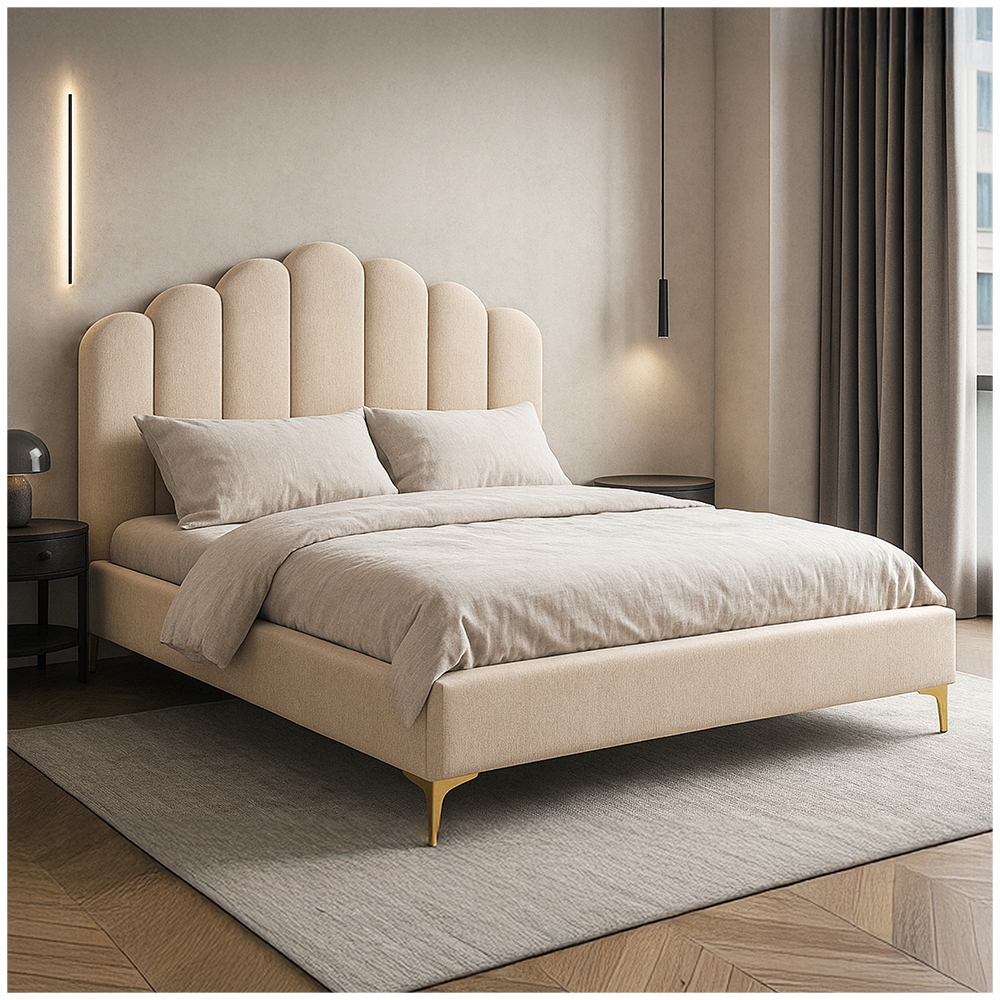 Postel 160x200 Čalouněná Dvojlůžková Dvoulůžková Do Ložnice Béžová Gemini