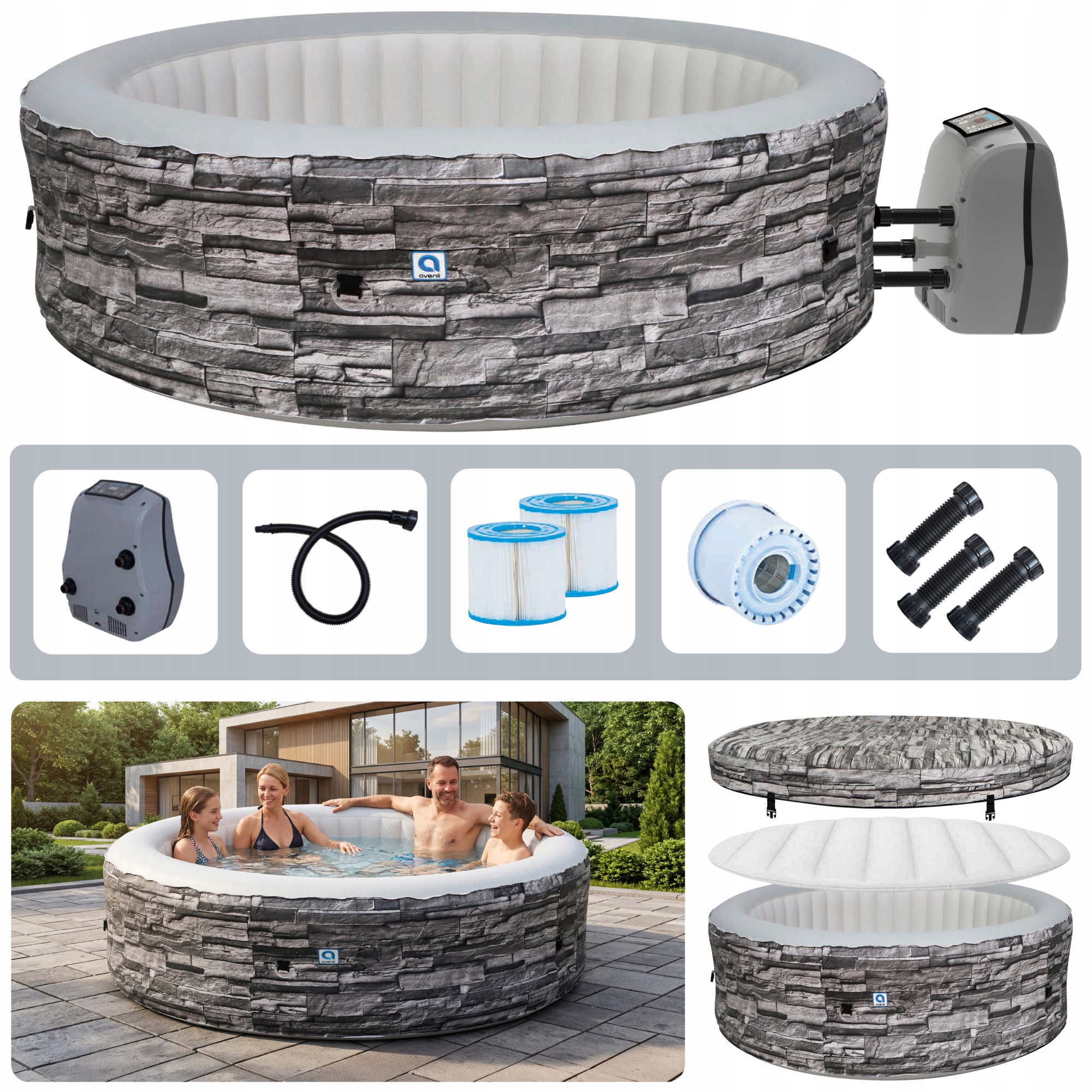 AVENLI NICE SPA OGRODOWE, BASEN POMPOWANY, HYDROMASAŻ 204X70 SILVER 6 OSOBOWE CEGŁA