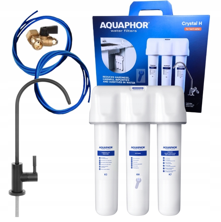 Podzlewowy filtr twardej wody Aquaphor Kryształ H do kuchni czarna wylewka