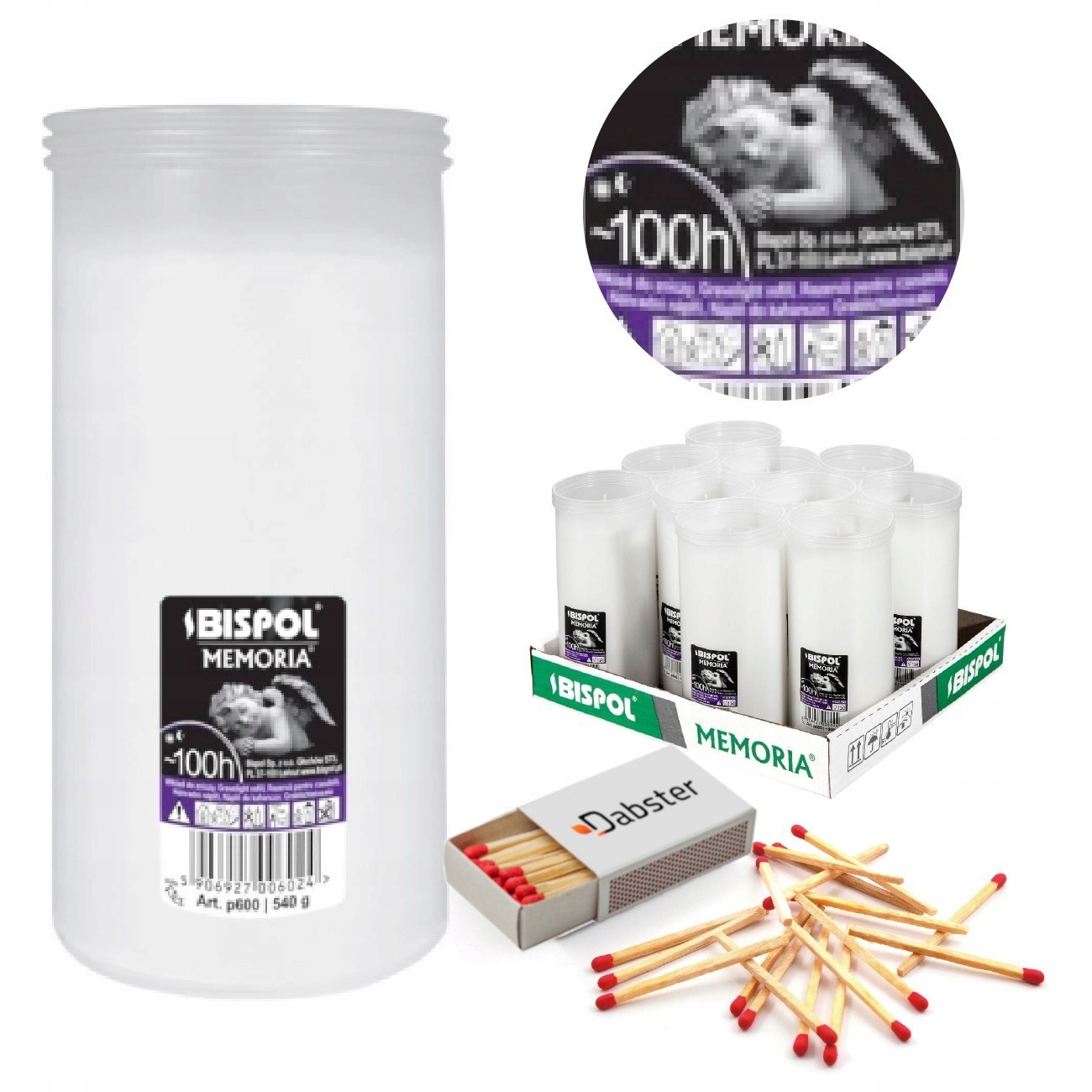 do hřbitovních svíček náplně Bispol P600 100H 10 Ks zápalky Dabster 38ks