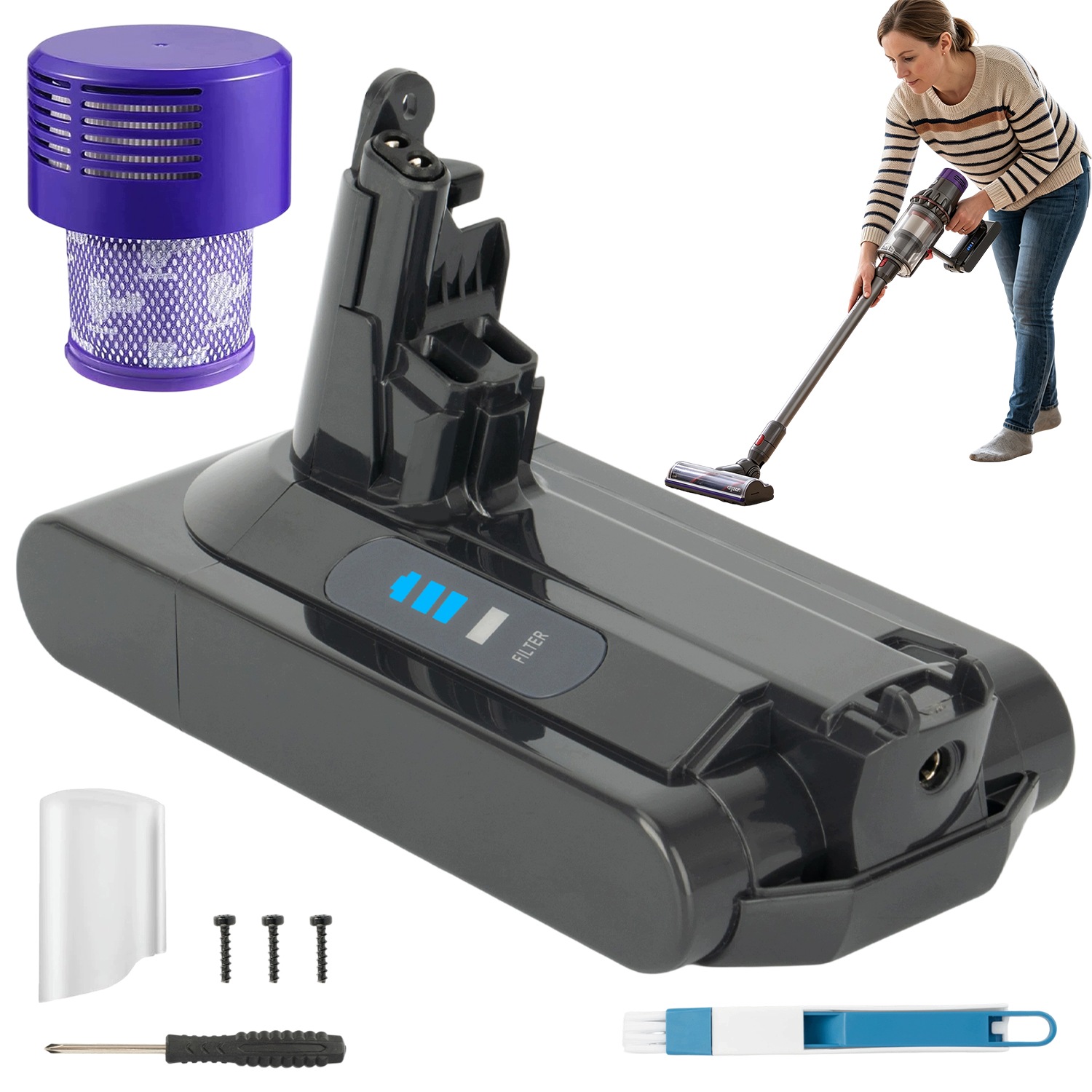 Náhradní baterie pro vysavač V10, 3900 mAh, Led, 25.2 V