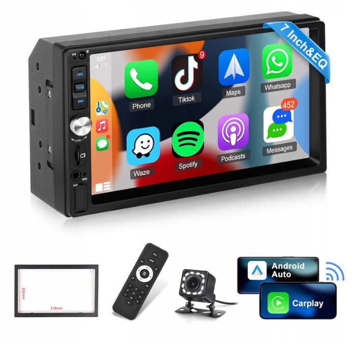 Radio samochodowe 2DIN Android Carplay Mirrorlink Pilot Kamera Cofania