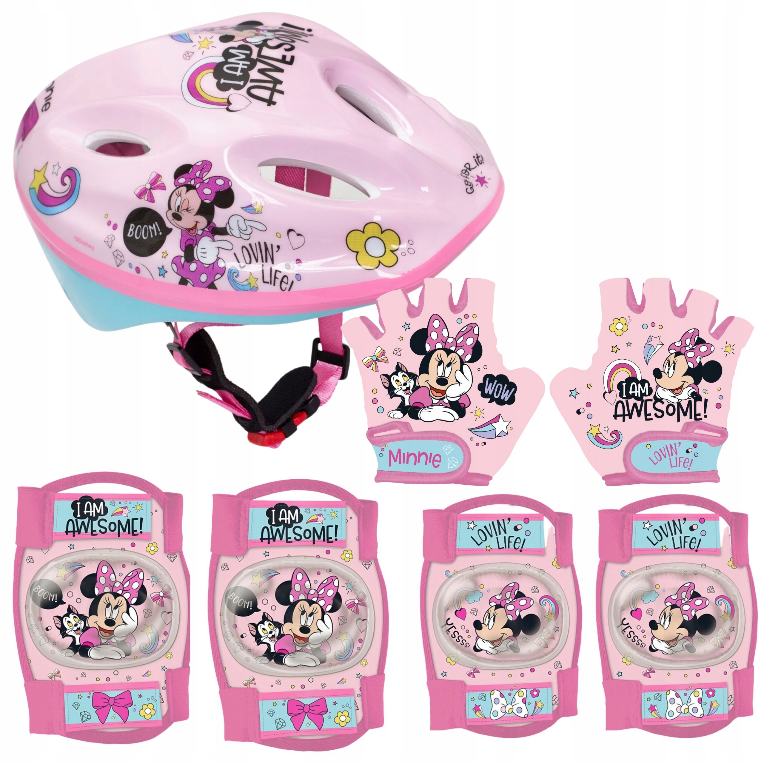 Zestaw Myszka Minnie Kask 52-56cm Ochraniacze Na Łokcie Kolana Rękawiczki