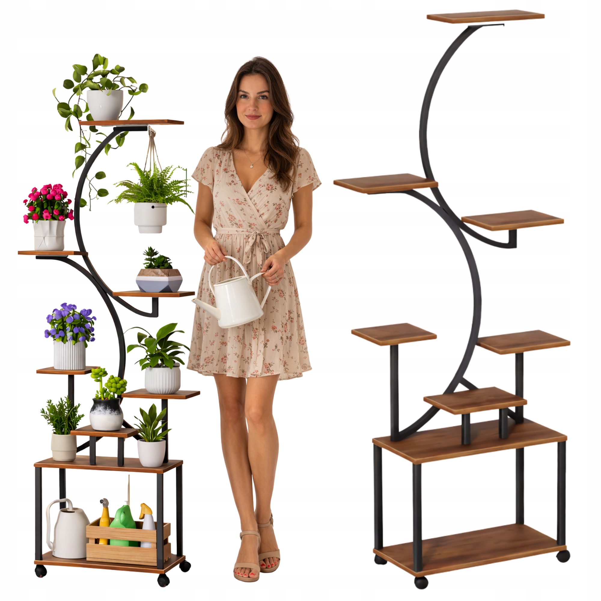 Květináč Na Květiny Kovový Stojan Na Kolečkách Loft Rostliny Černý 160 cm