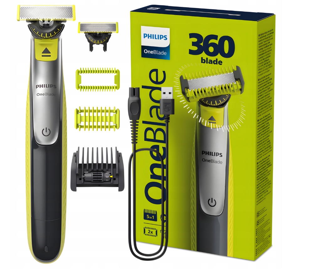 Golarka Męska Philips Oneblade 360 Nasadki 5W1 Do Twarzy I Ciała 2 Ostrza