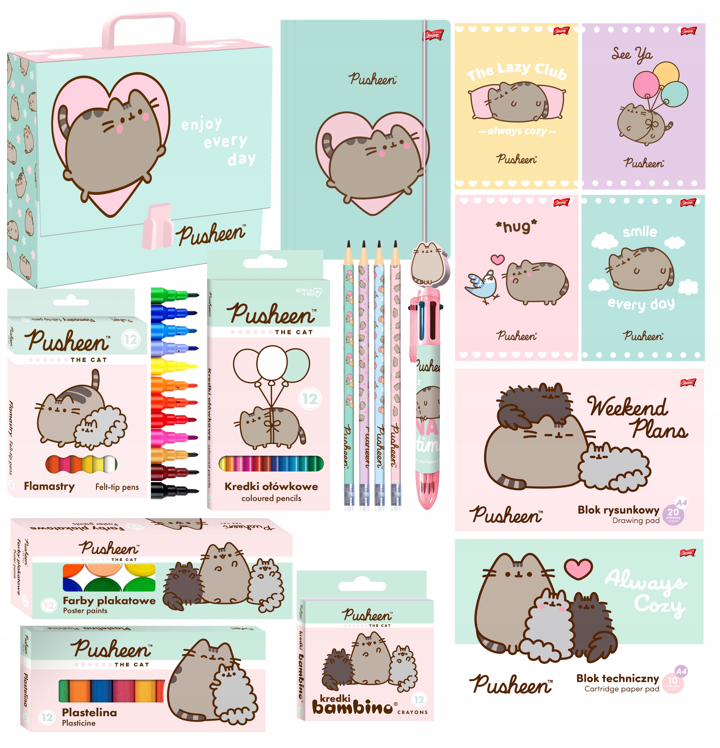 Wyprawka Szkolna Zestaw Plastyczny Pusheen+teczka Z Rączką XL-18-ELEMENTÓW