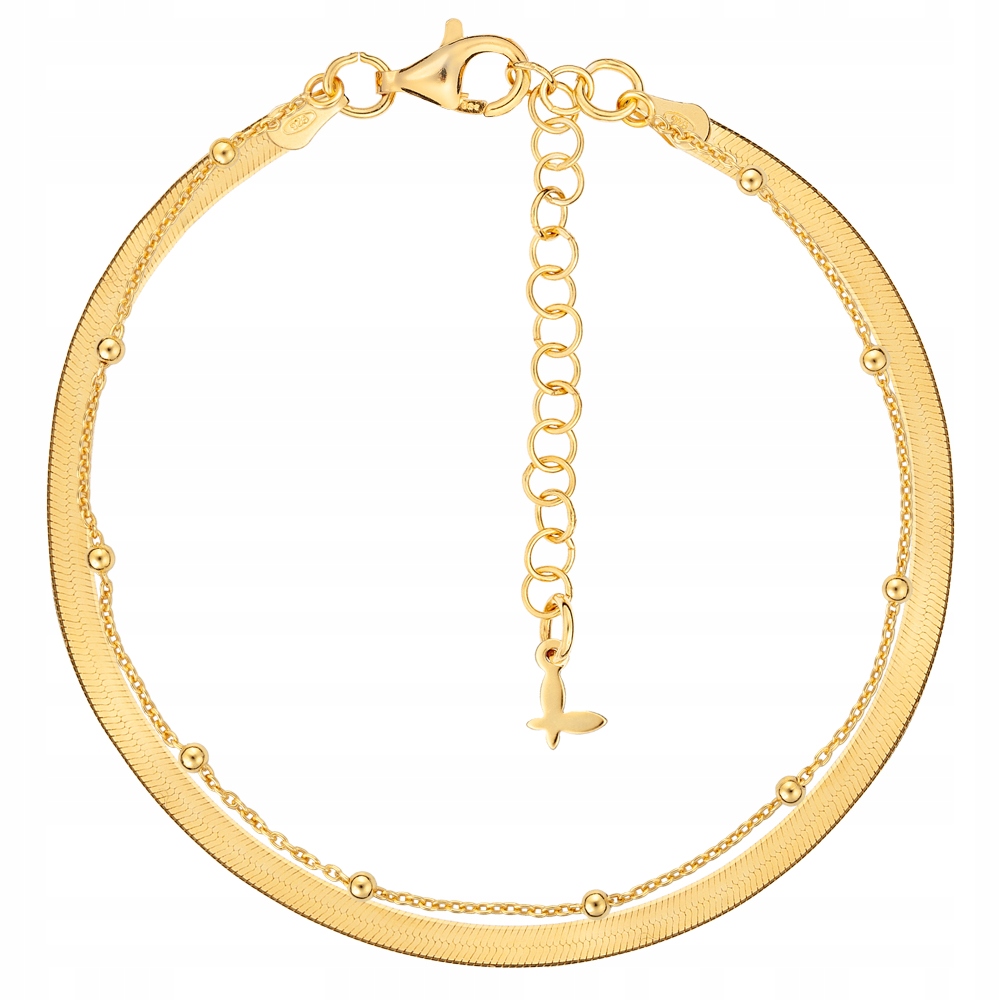 Bransoletka Pozłacana Podwójna Żmijka Łańcuszek z Kulkami Srebro 925 Sadva