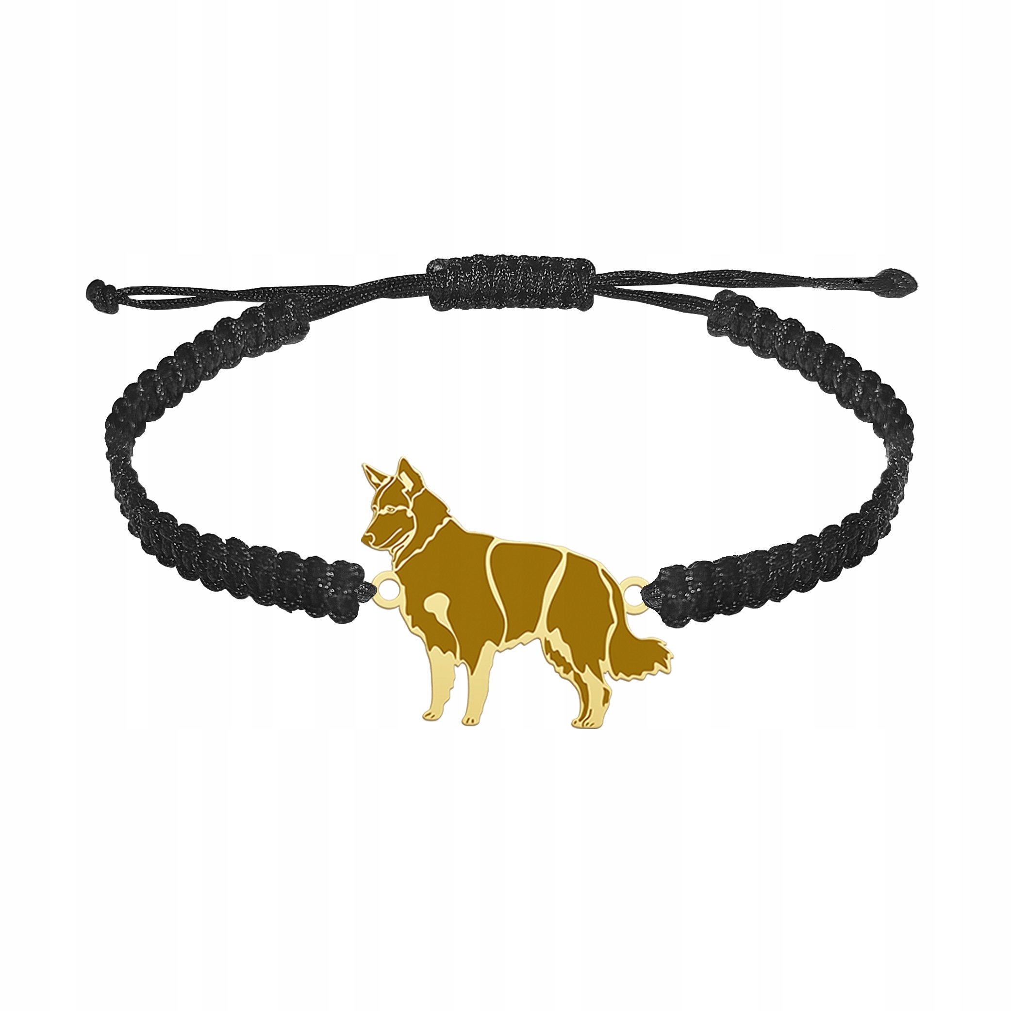 Zlatý náramek s psem Chodský pes 925 Makramé Dárek Gravírování Bonus