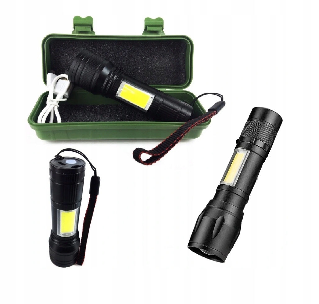 

Latarka Taktyczna Mini Led Cob Zoom 3tryby Aku Usb