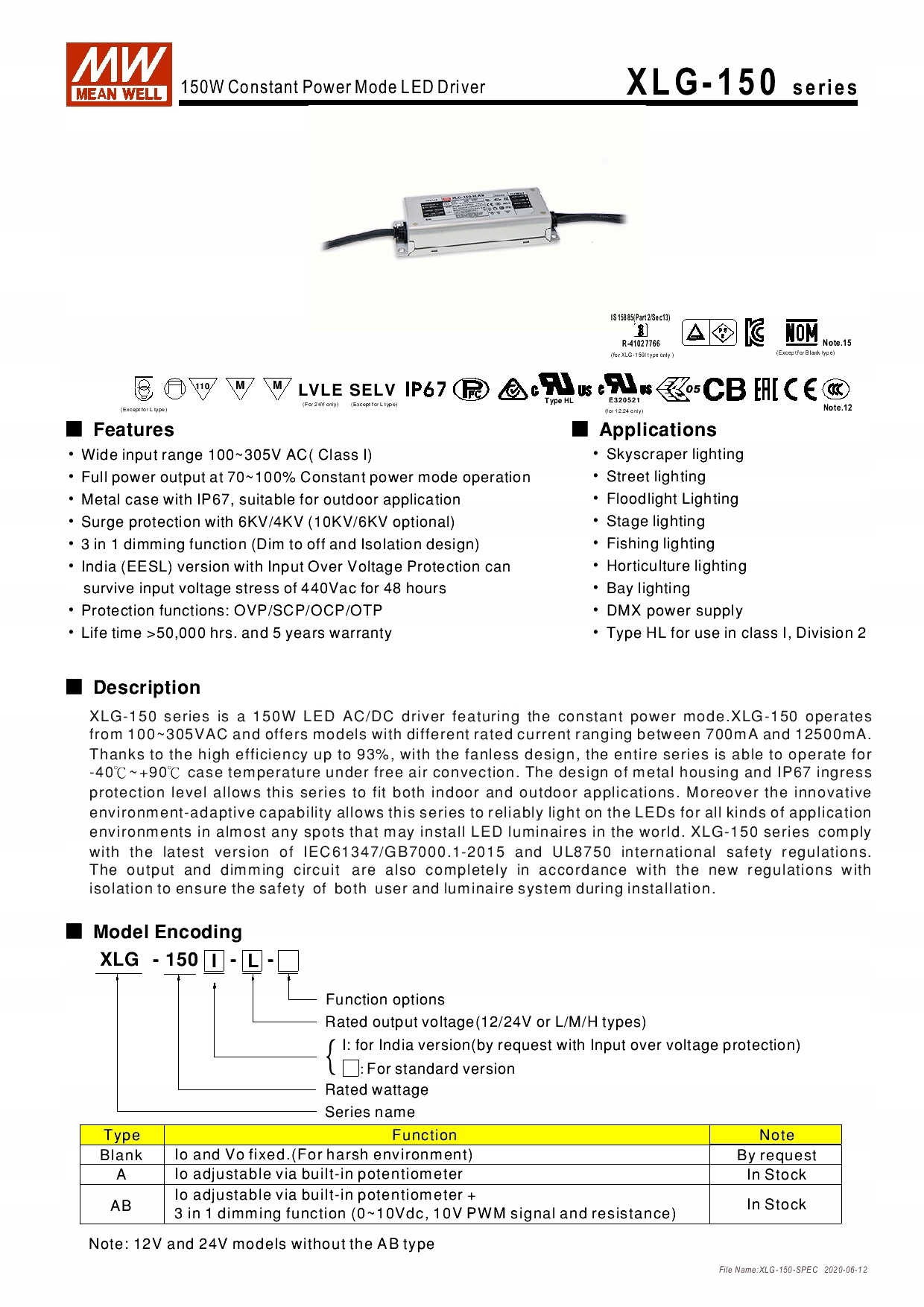 Zasilacz LED 24V 150W Mean Well XLG-150-24 EAN (GTIN) 4021087051668