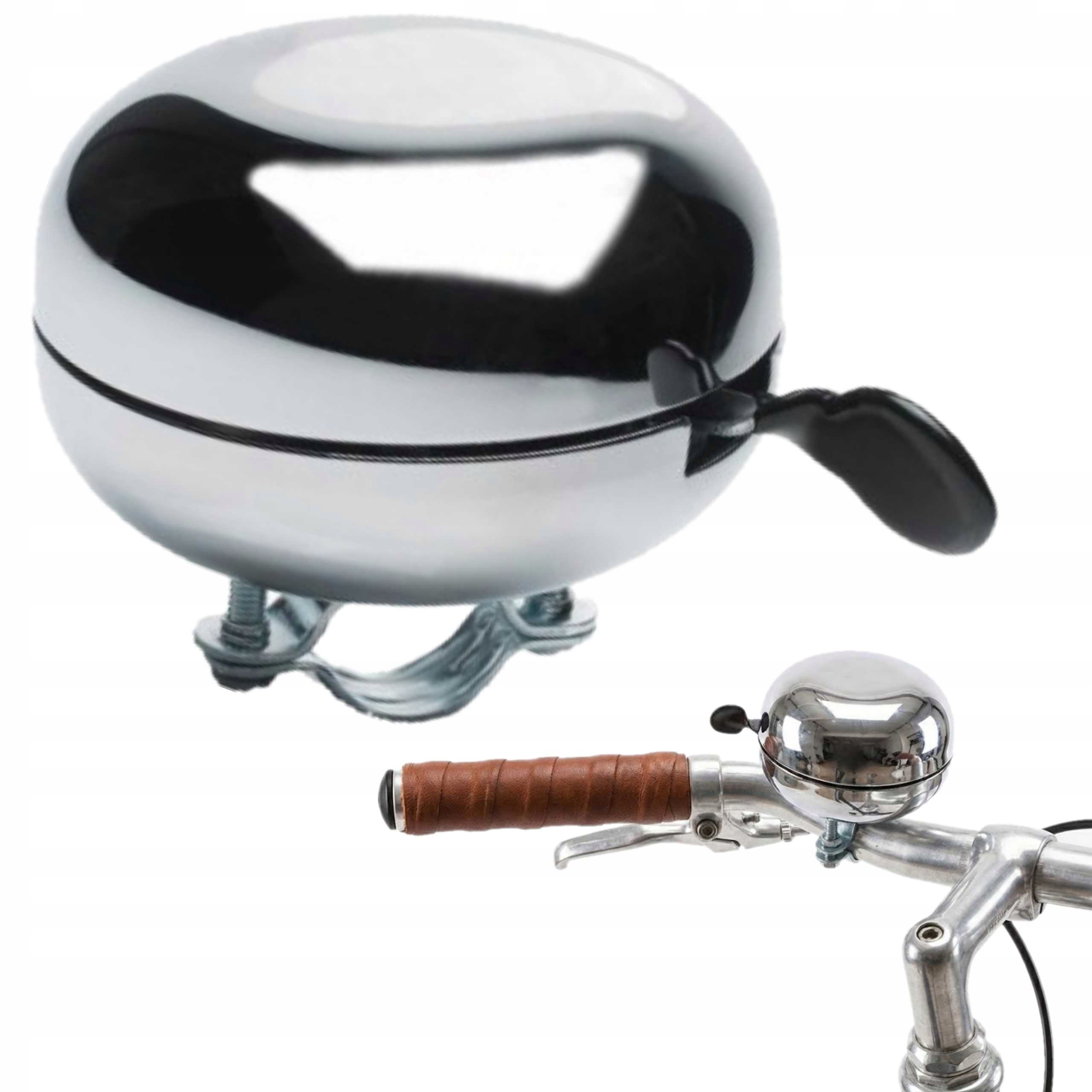 Dzwonek rowerowy retro Ding Dong 80mm srebrny chrom