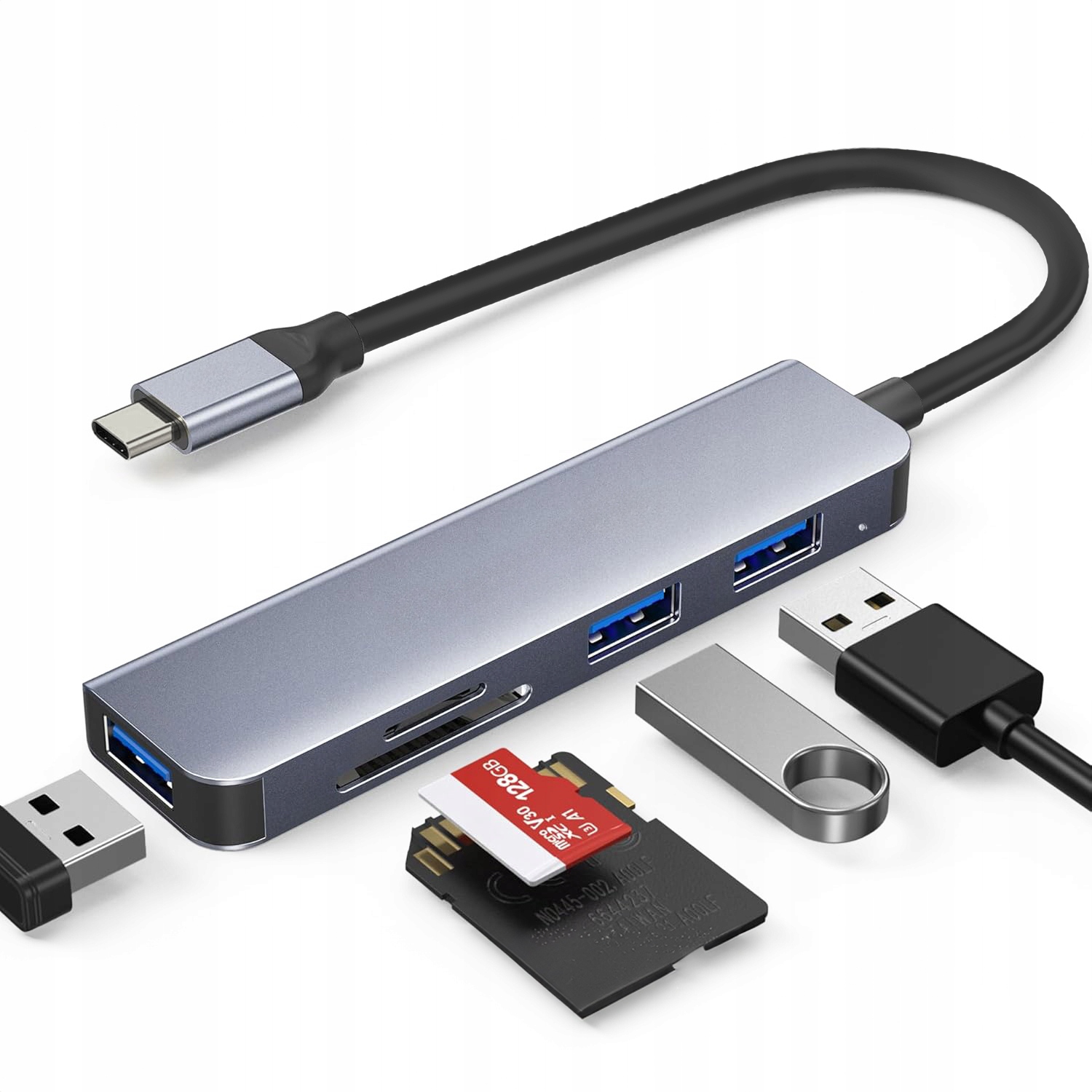 HUB USB-C ROZDZIELACZ ADAPTER PRZEJŚCIÓWKA 5w1 microSD TF USB 3.0 MacBook