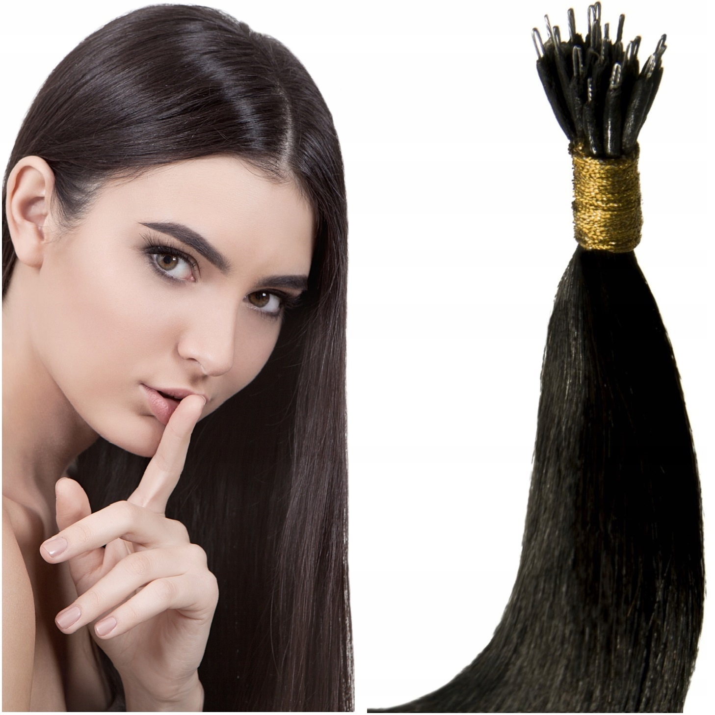 Nanoringy Přírodní Vlasy Nano Ringy Pramínky 50 CM velmi tmavě hnědé 1B