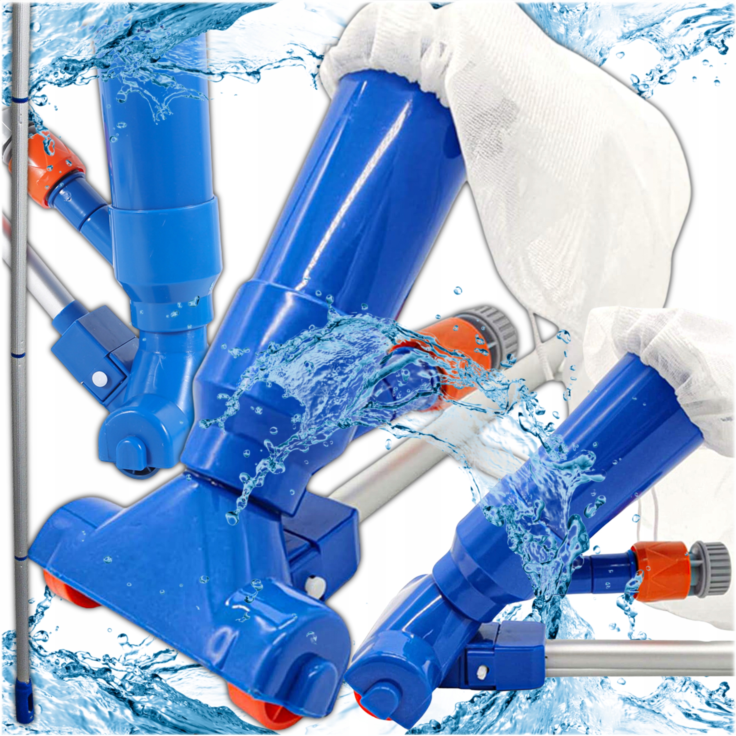 ZESTAW ODKURZACZ BASENOWY Z KIJEM 123CM DO CZYSZCZENIA DNA BASENU OCZKA SPA